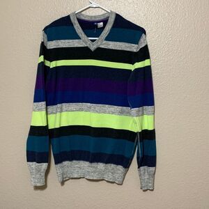 H&M Divided Color Block V Neck Sweater M Stripe